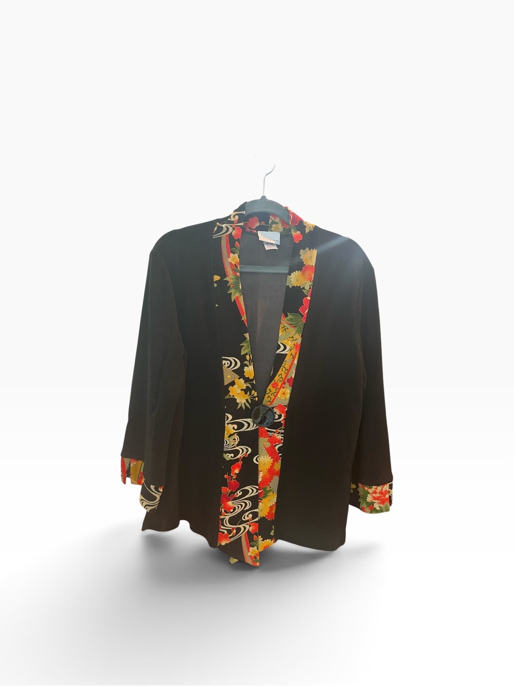 Soft Surroundings Black Jacket with Floral Trim